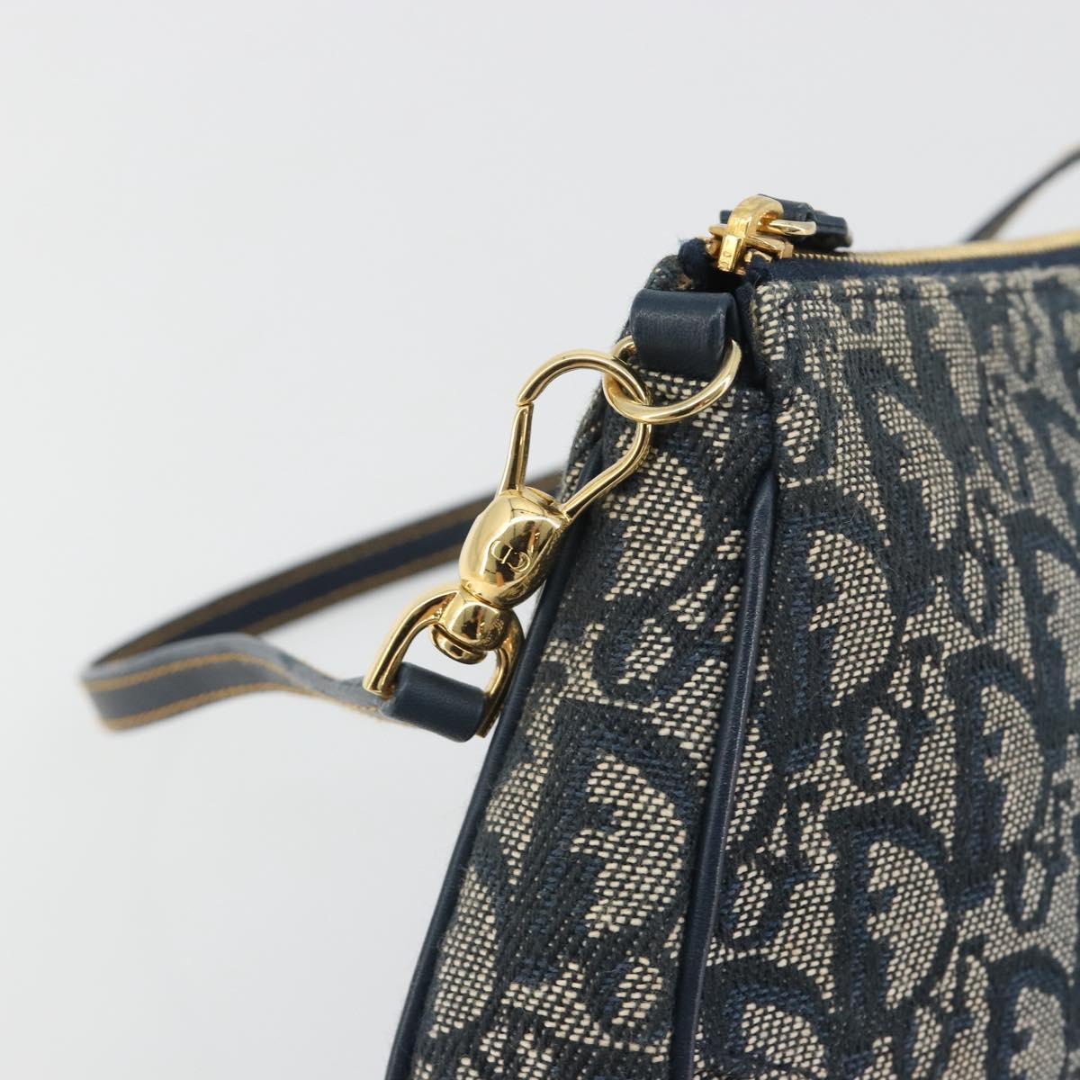 Christian Dior Trotter Canvas Saddle Pouch Navy Gold Auth 192762V