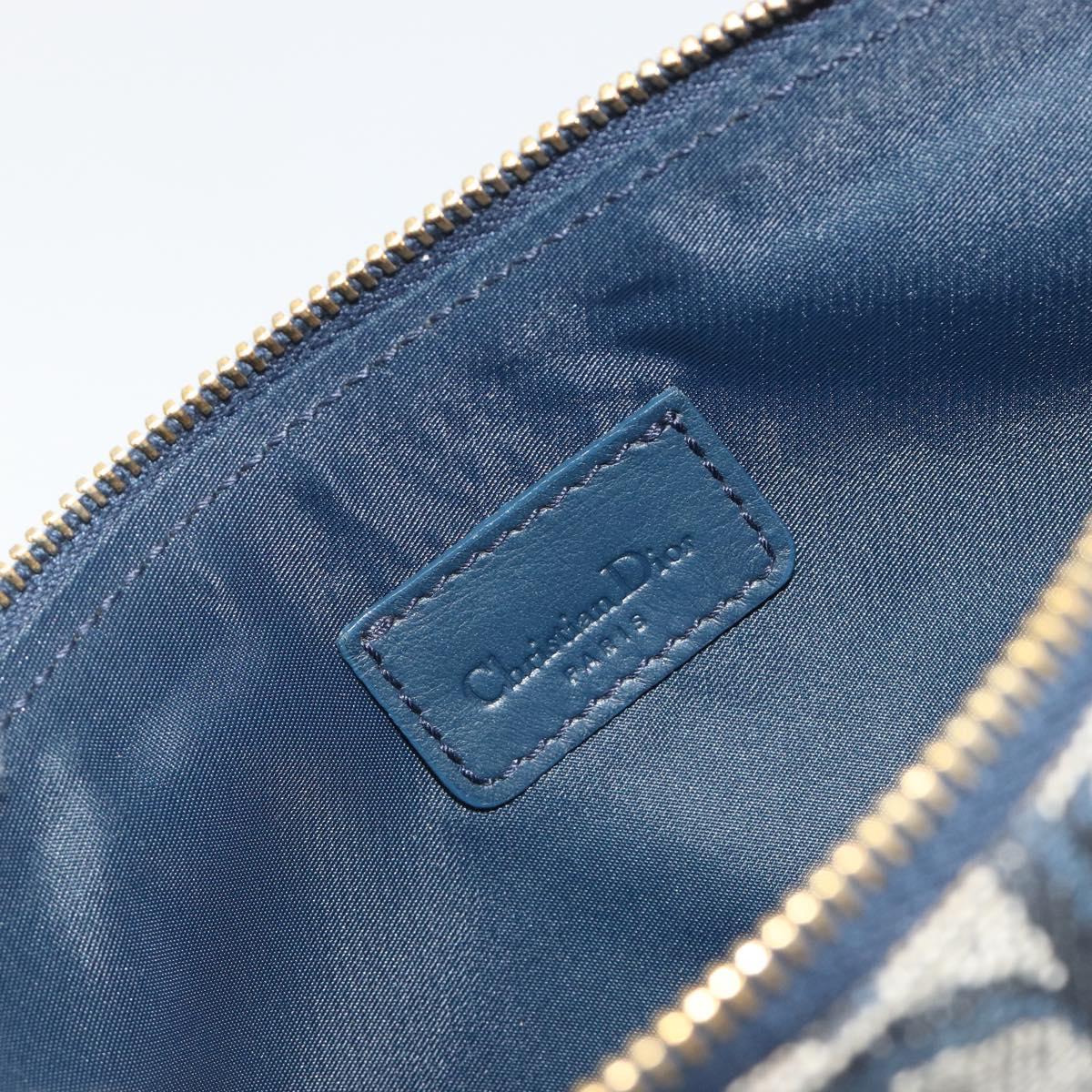 Christian Dior Trotter Canvas Saddle Pouch Navy Gold Auth 192762V