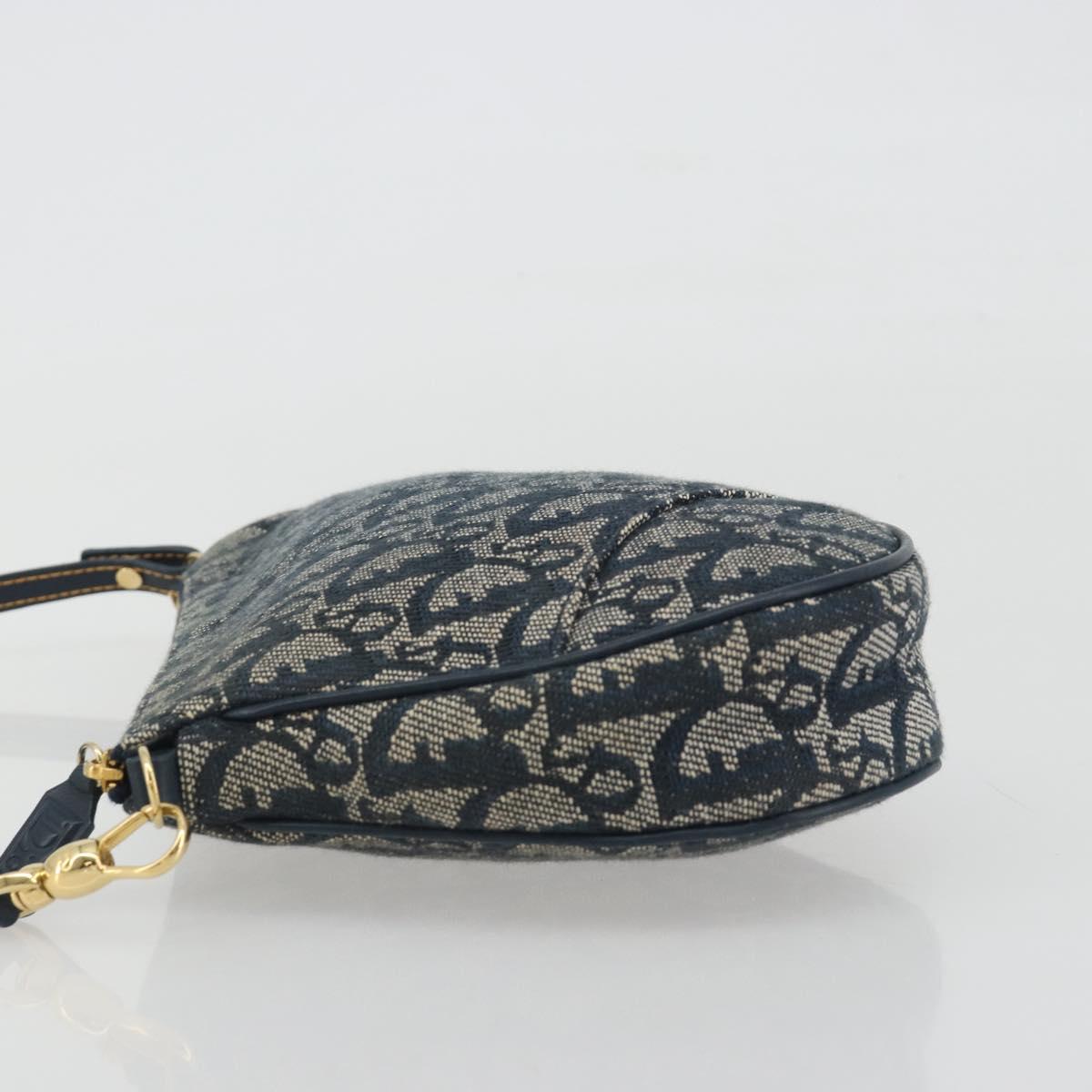 Christian Dior Trotter Canvas Saddle Pouch Navy Gold Auth 192762V