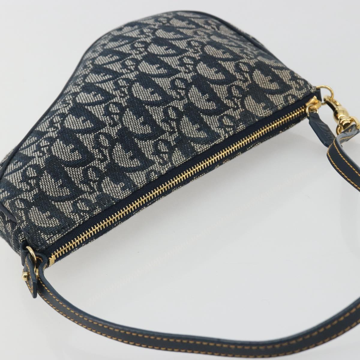 Christian Dior Trotter Canvas Saddle Pouch Navy Gold Auth 192762V