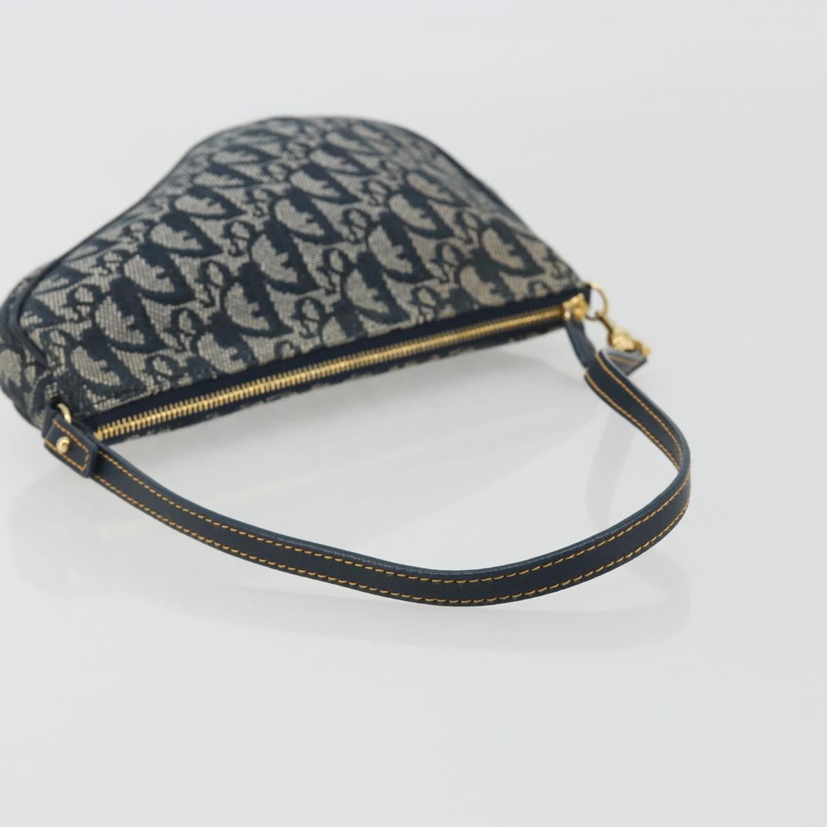 Christian Dior Trotter Canvas Saddle Pouch Navy Gold Auth 192762V