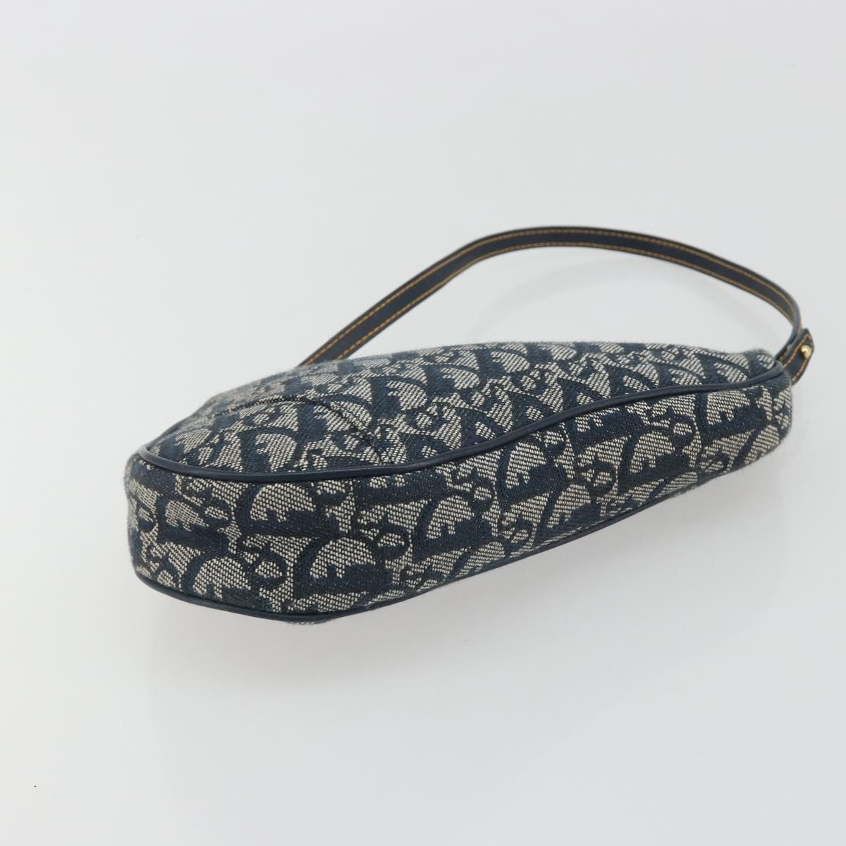 Christian Dior Trotter Canvas Saddle Pouch Navy Gold Auth 192762V