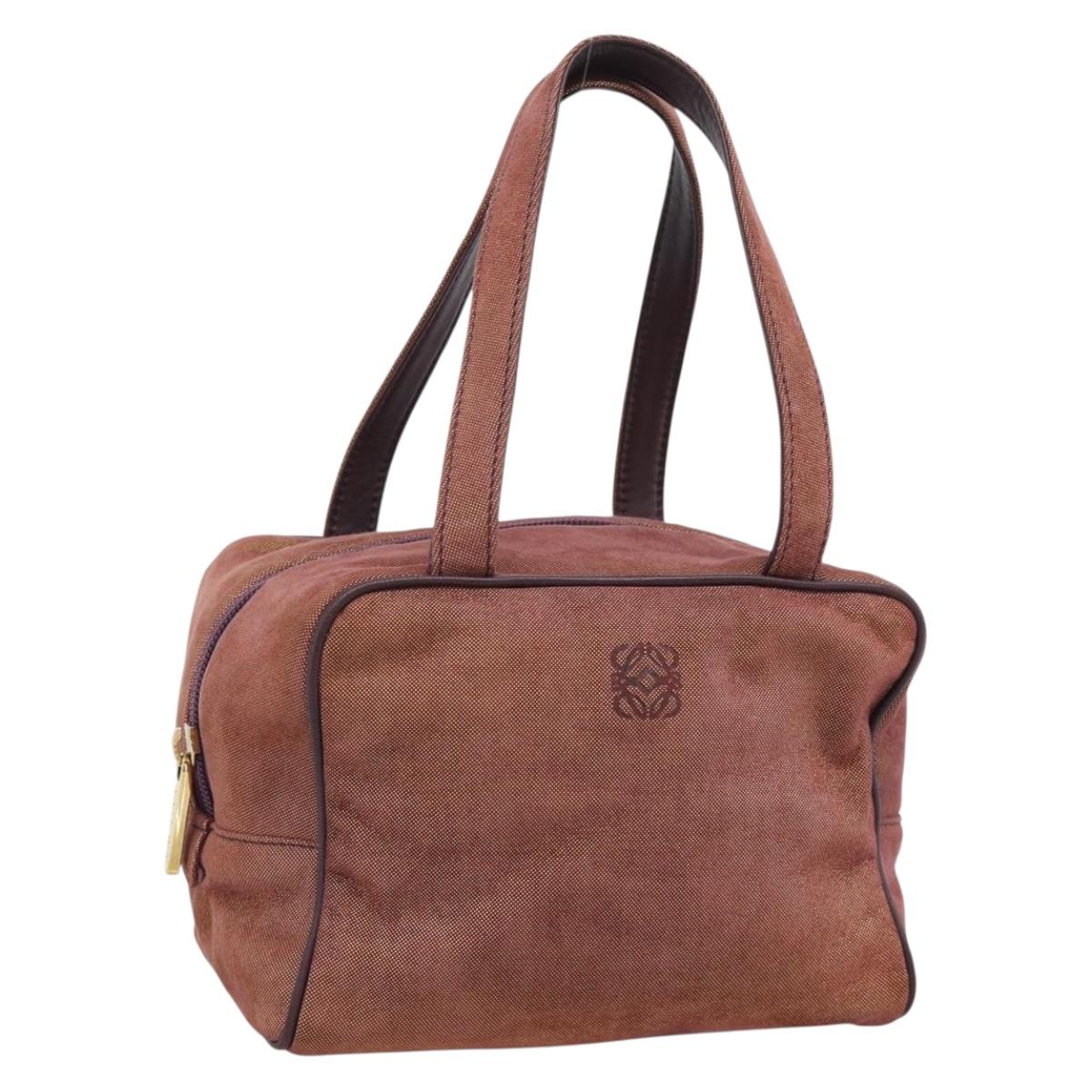 LOEWE Hand Bag Canvas Purple Gold Tone Auth 192763A