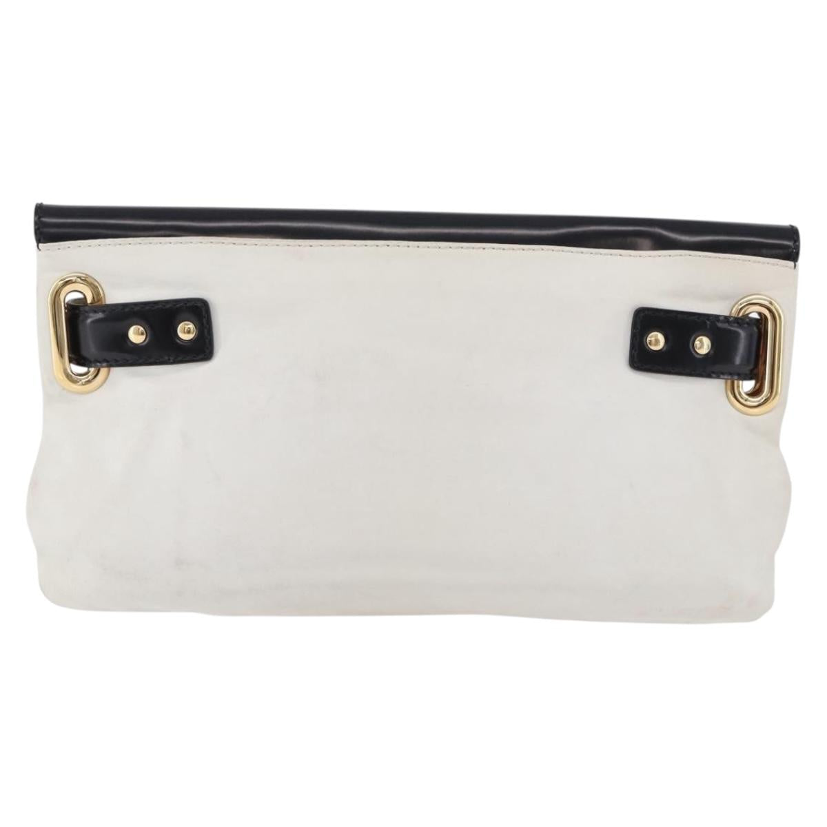 BALENCIAGA Clutch Bag Leather White Gold Tone 411542 Auth 192764