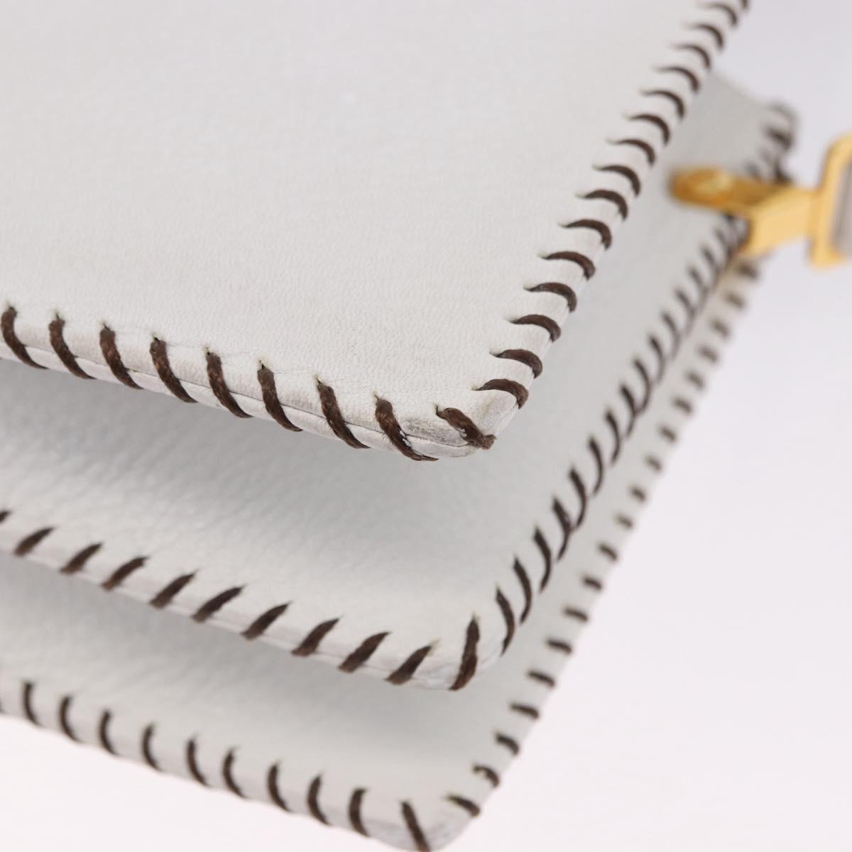 FENDI Shoulder Bag Leather White Gold Tone Auth 192766V