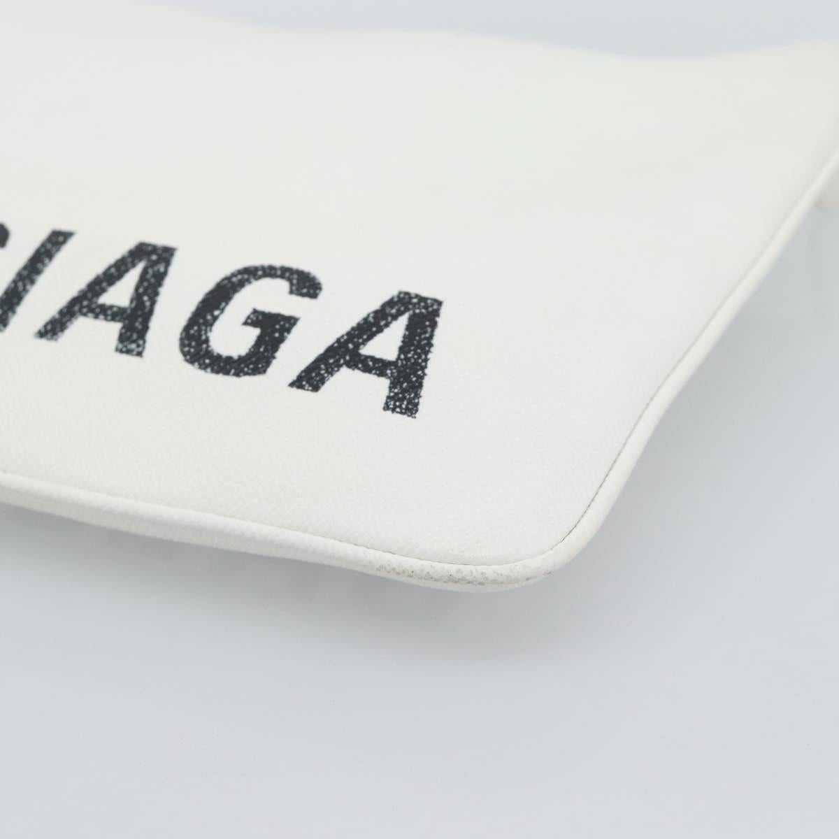 BALENCIAGA Clutch Bag Leather White Silver 529313 Auth 192768