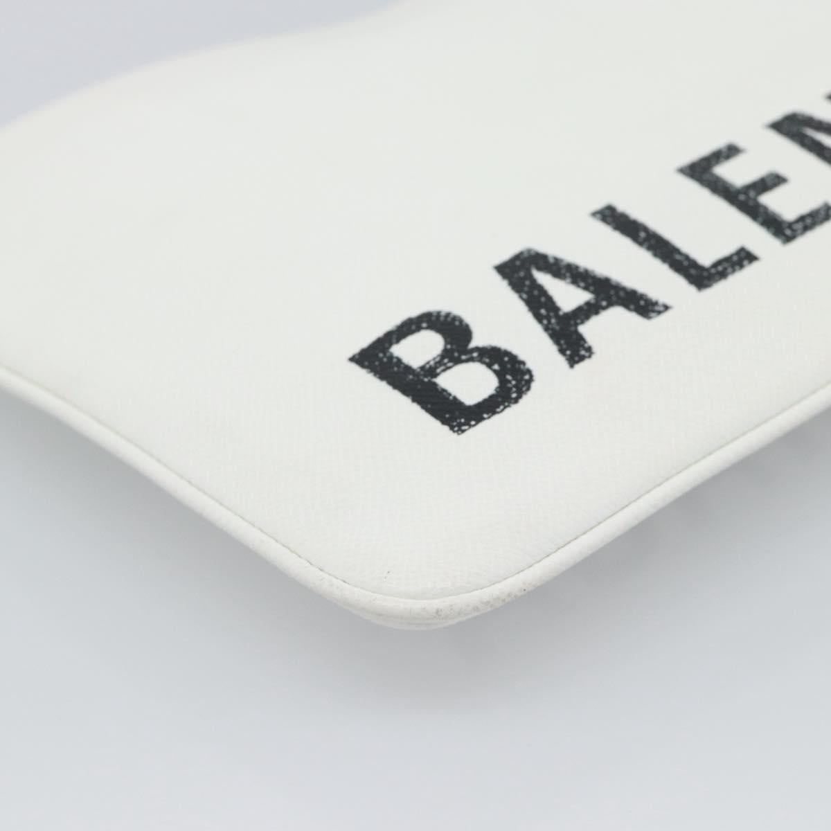 BALENCIAGA Clutch Bag Leather White Silver 529313 Auth 192768