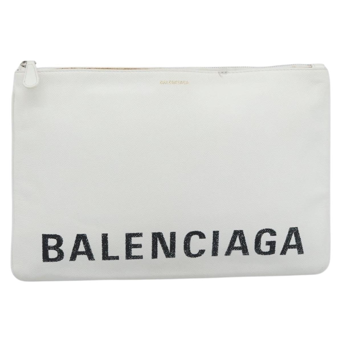 BALENCIAGA Clutch Bag Leather White Silver 529313 Auth 192768
