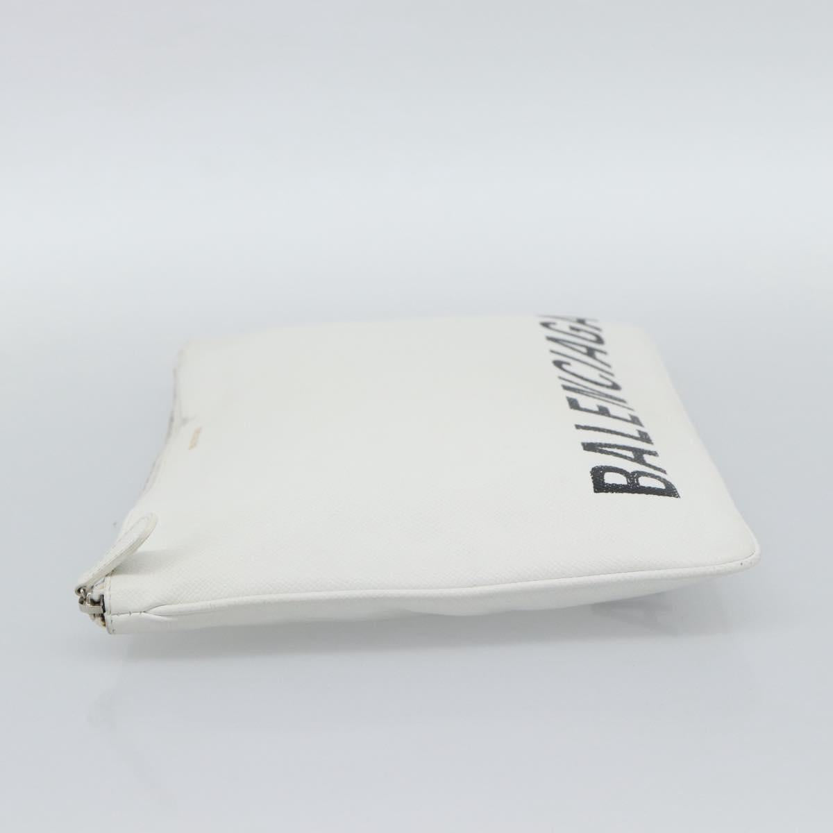 BALENCIAGA Clutch Bag Leather White Silver 529313 Auth 192768