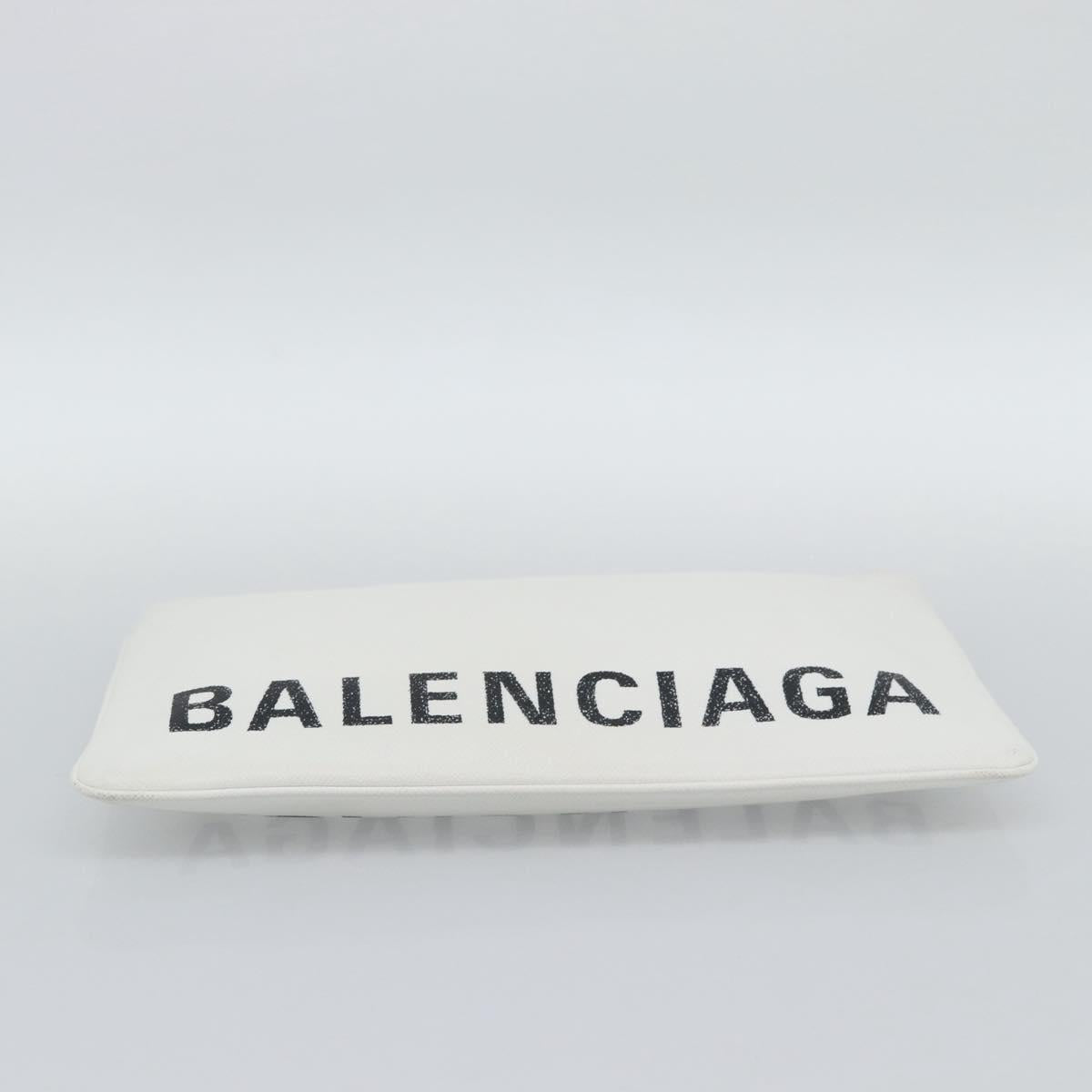 BALENCIAGA Clutch Bag Leather White Silver 529313 Auth 192768