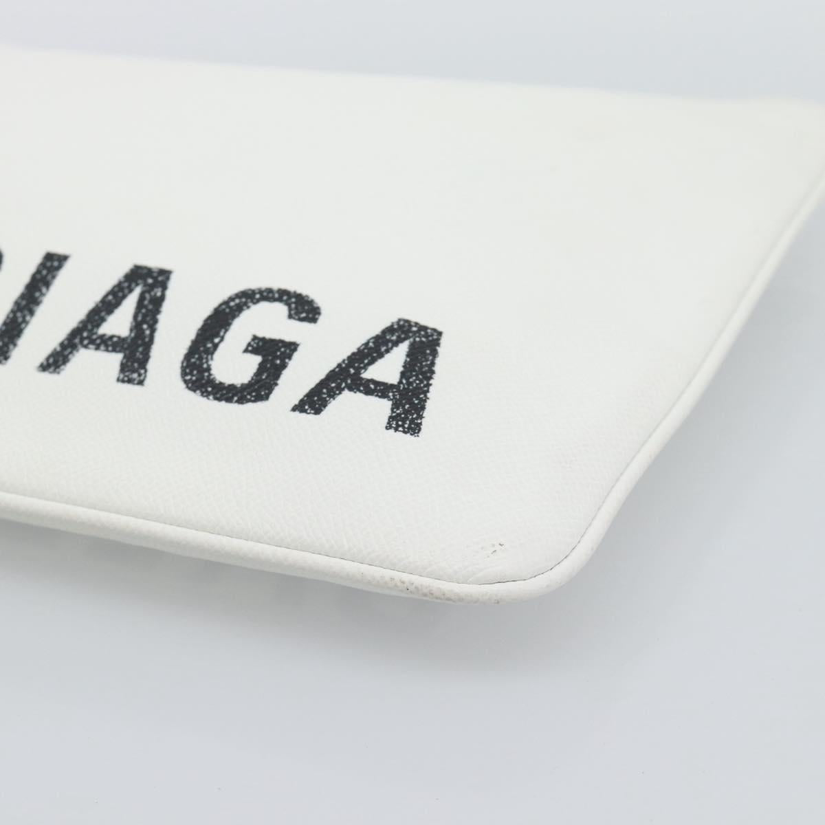 BALENCIAGA Clutch Bag Leather White Silver 529313 Auth 192768