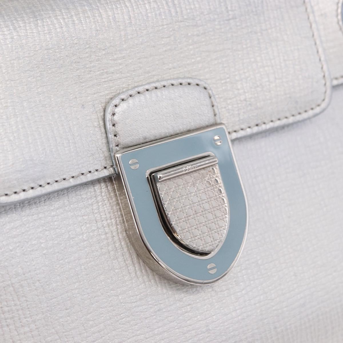 Christian Dior Hand Bag Leather 2way Silver Blue Auth 192769