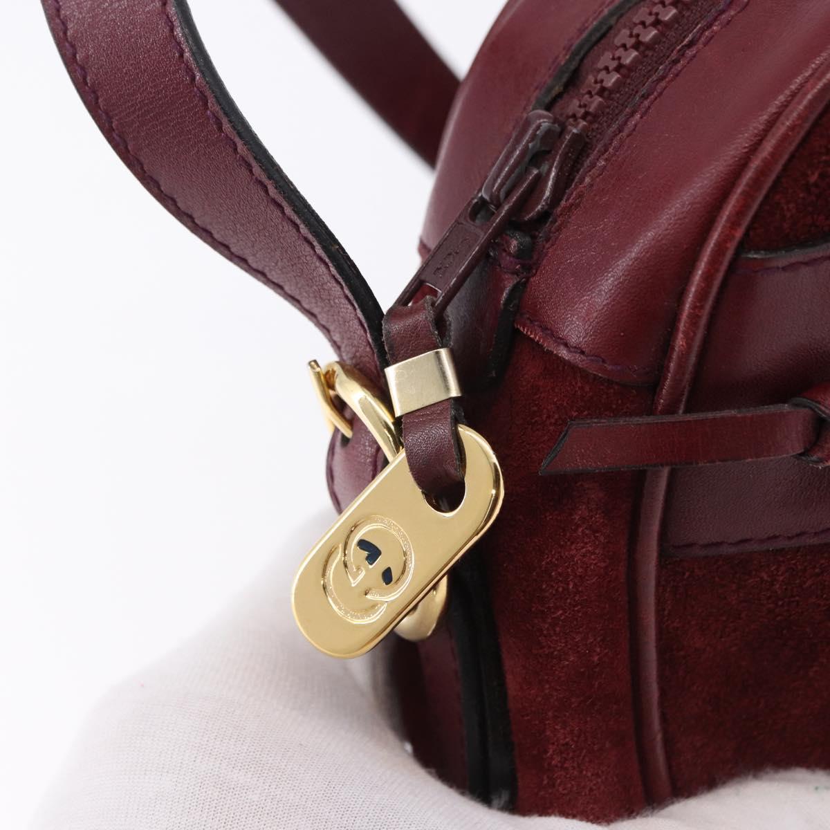 GUCCI Shoulder Bag Suede Bordeaux Gold Tone Auth 192771