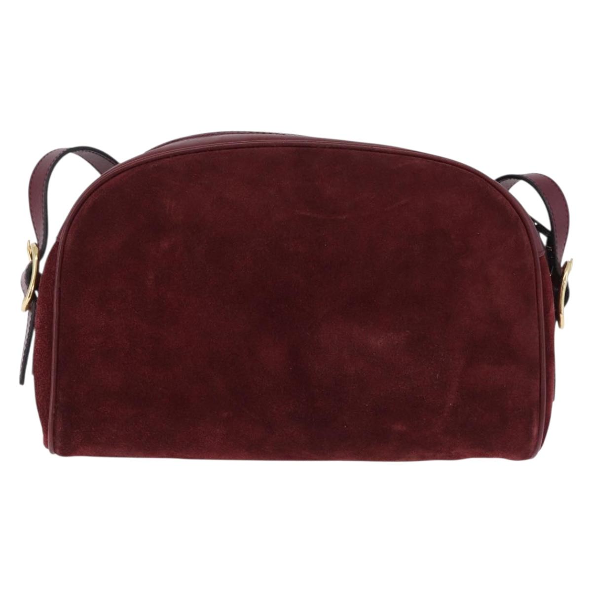 GUCCI Shoulder Bag Suede Bordeaux Gold Tone Auth 192771