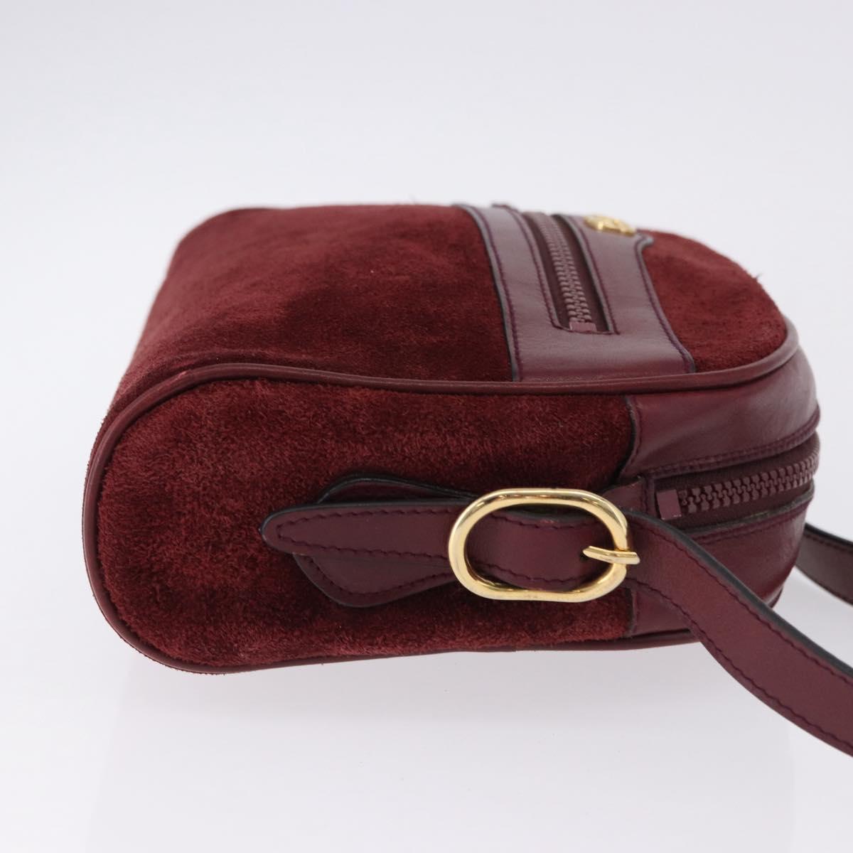 GUCCI Shoulder Bag Suede Bordeaux Gold Tone Auth 192771