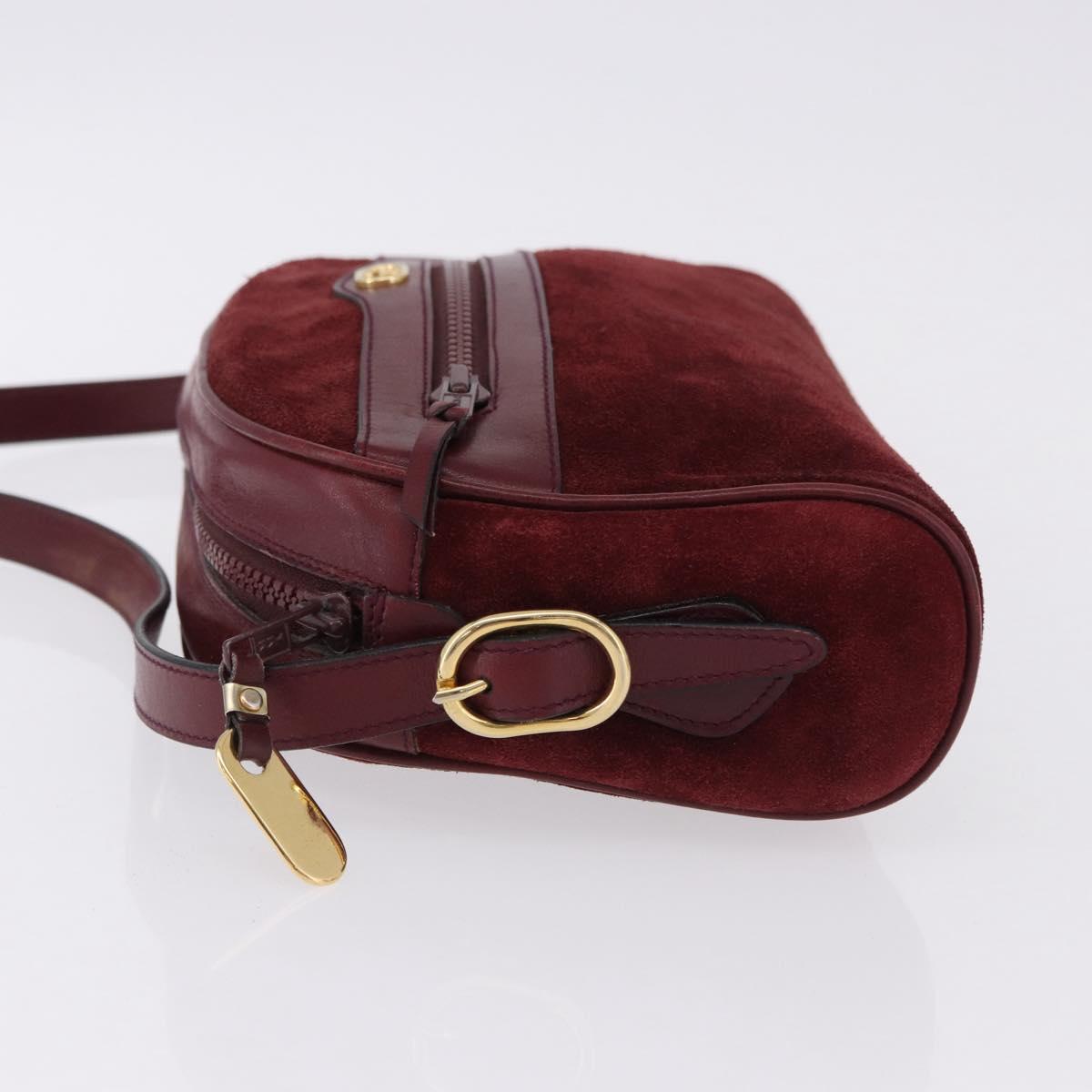 GUCCI Shoulder Bag Suede Bordeaux Gold Tone Auth 192771
