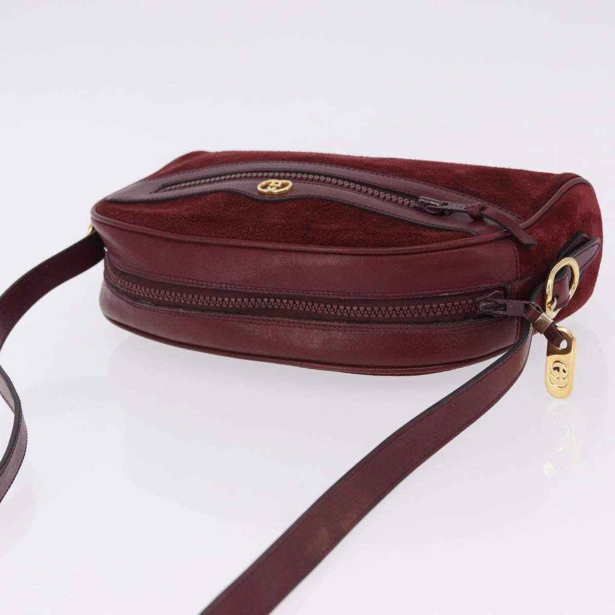 GUCCI Shoulder Bag Suede Bordeaux Gold Tone Auth 192771