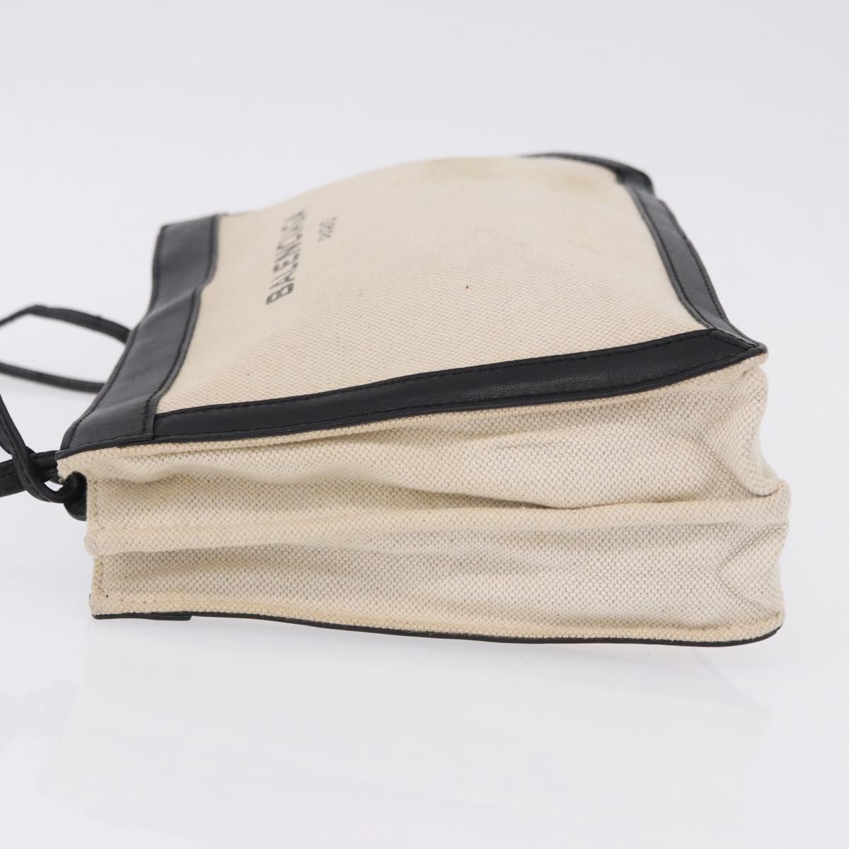 BALENCIAGA Navy Pochette Shoulder Bag Canvas Ivory Black 339937 Auth 192772