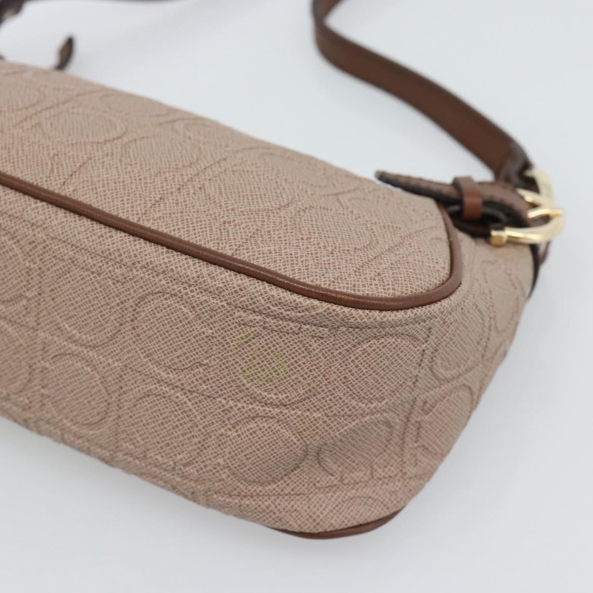 Salvatore Ferragamo Gancini Accessory Pouch Canvas Pink Gold Tone Auth 192778A