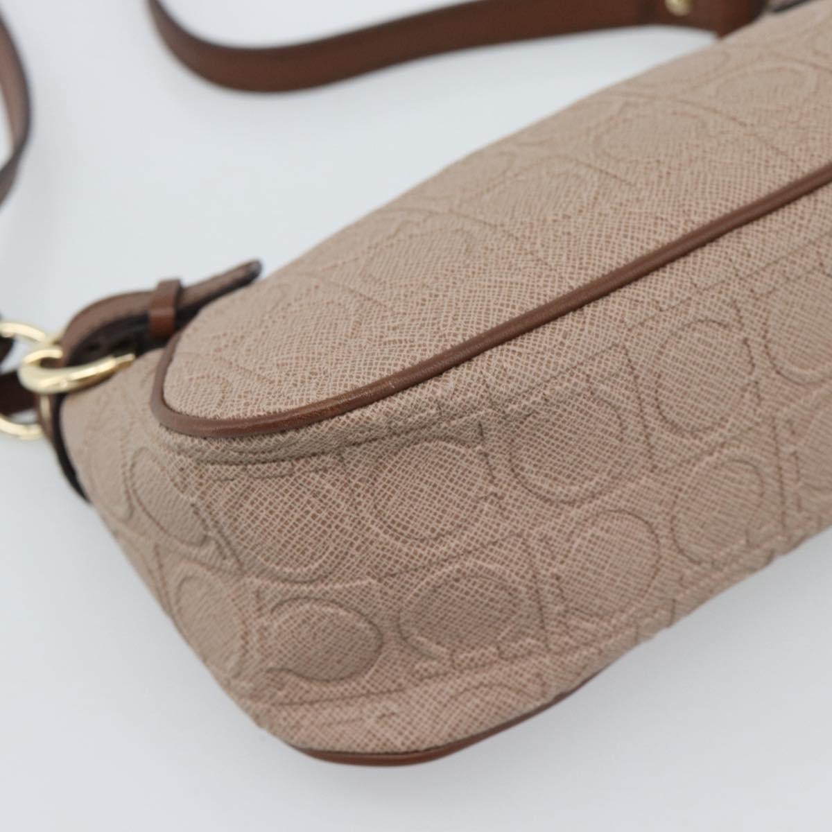 Salvatore Ferragamo Gancini Accessory Pouch Canvas Pink Gold Tone Auth 192778A