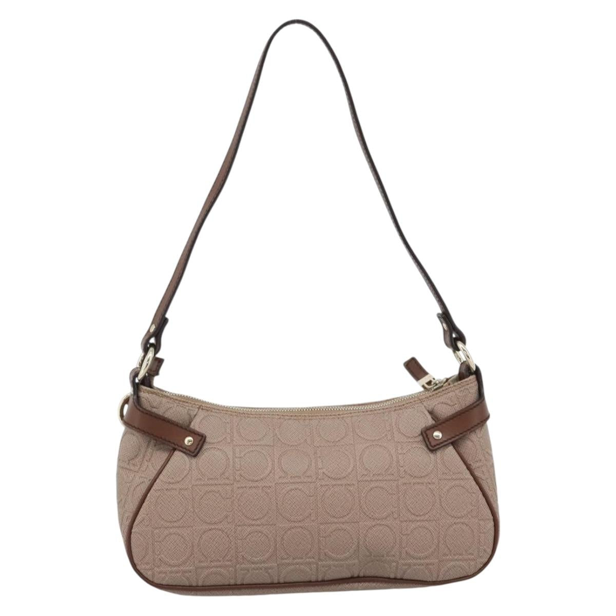 Salvatore Ferragamo Gancini Accessory Pouch Canvas Pink Gold Tone Auth 192778A