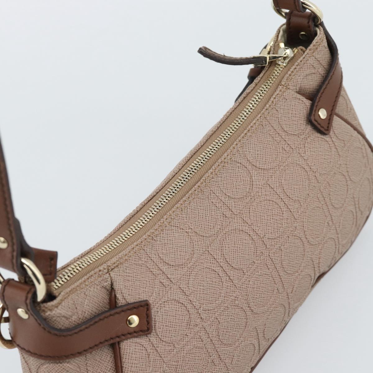 Salvatore Ferragamo Gancini Accessory Pouch Canvas Pink Gold Tone Auth 192778A