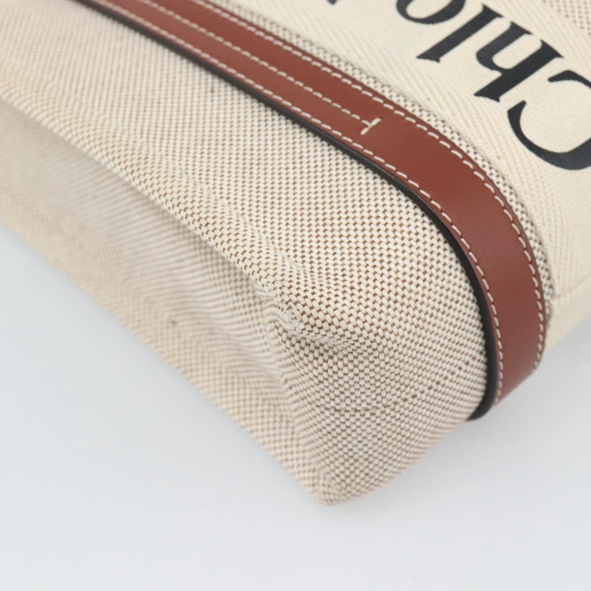 Chloe Woody Small Hand Bag Canvas Beige Brown Auth 192780