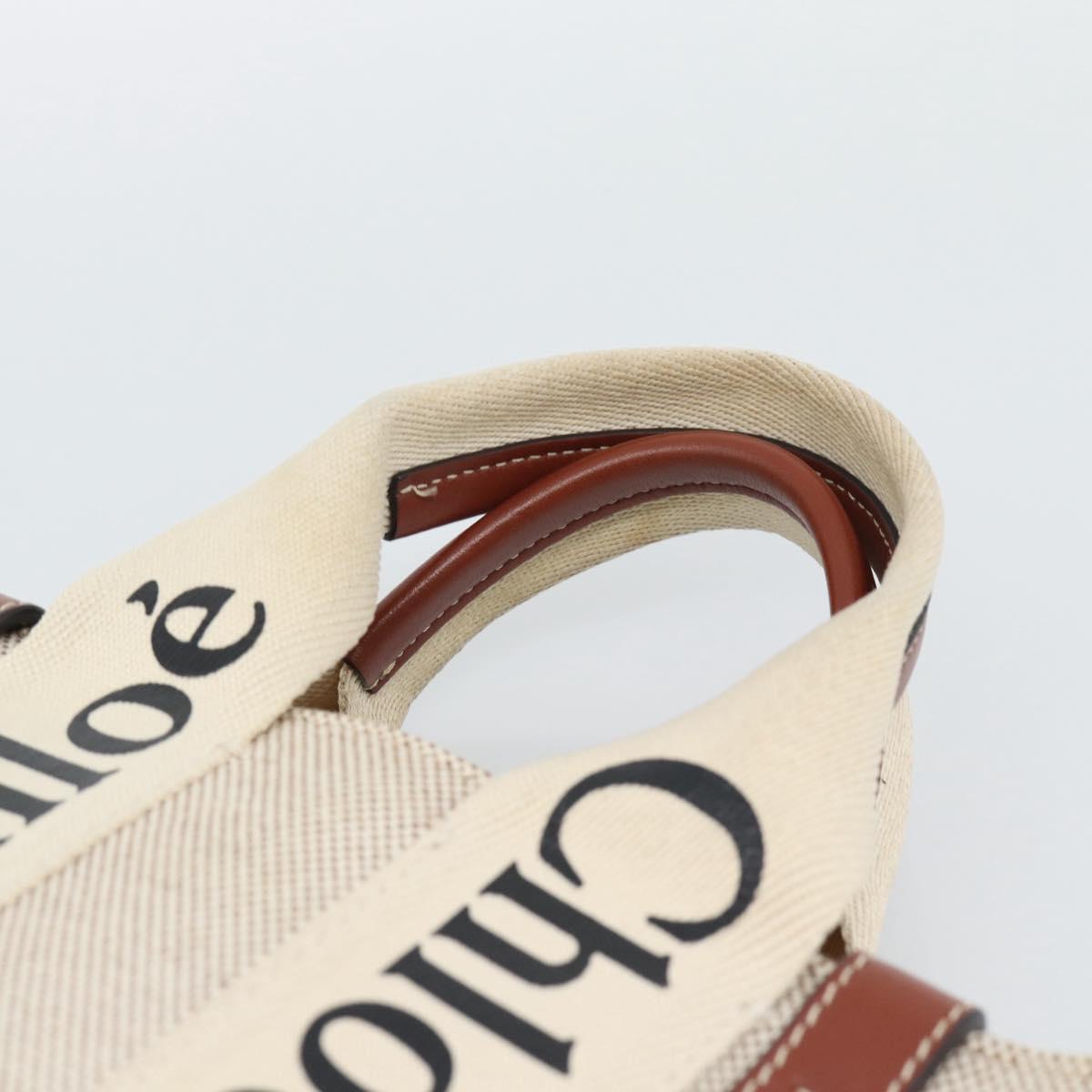 Chloe Woody Small Hand Bag Canvas Beige Brown Auth 192780