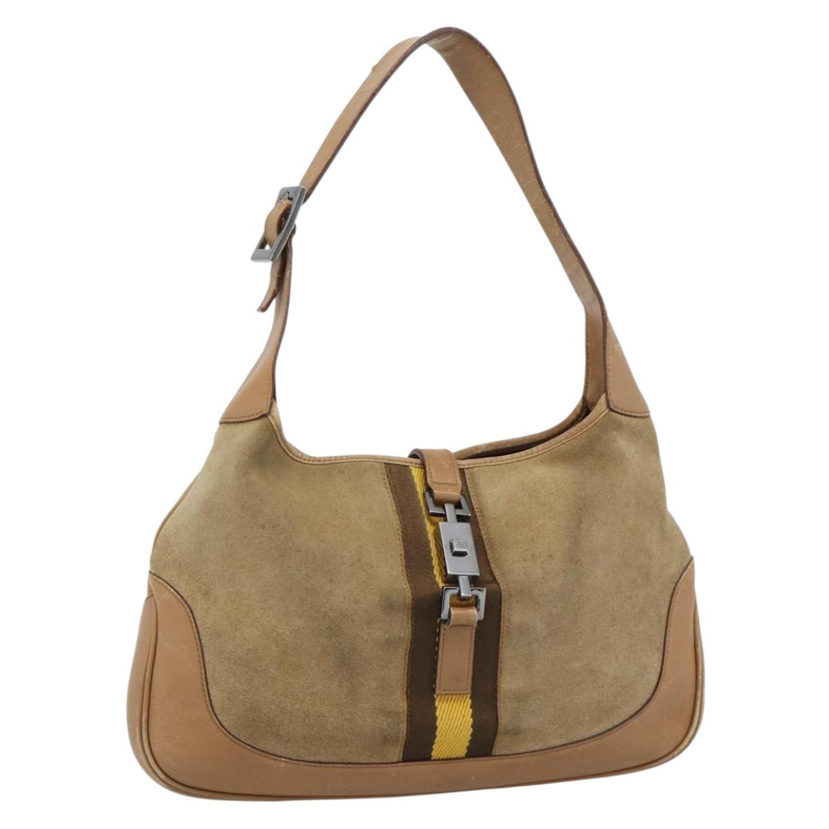 GUCCI Jackie Shoulder Bag Suede Brown Silver 001.3306 Auth 192781