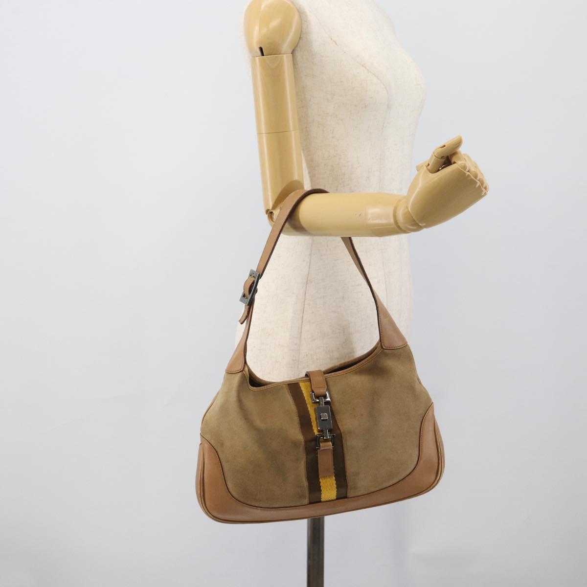 GUCCI Jackie Shoulder Bag Suede Brown Silver 001.3306 Auth 192781
