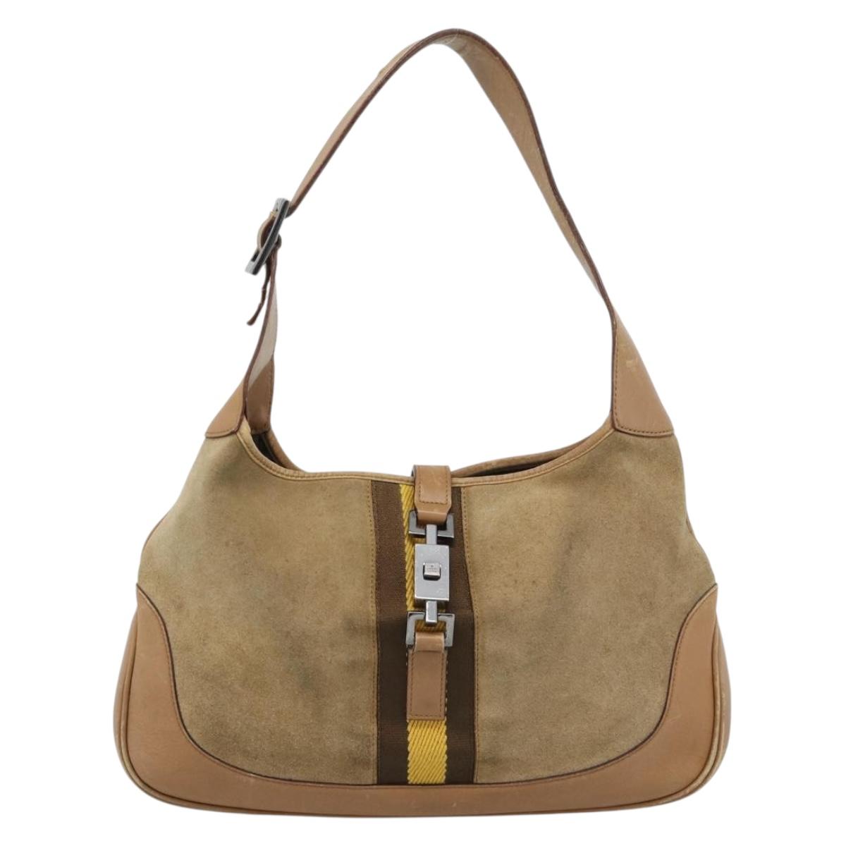 GUCCI Jackie Shoulder Bag Suede Brown Silver 001.3306 Auth 192781