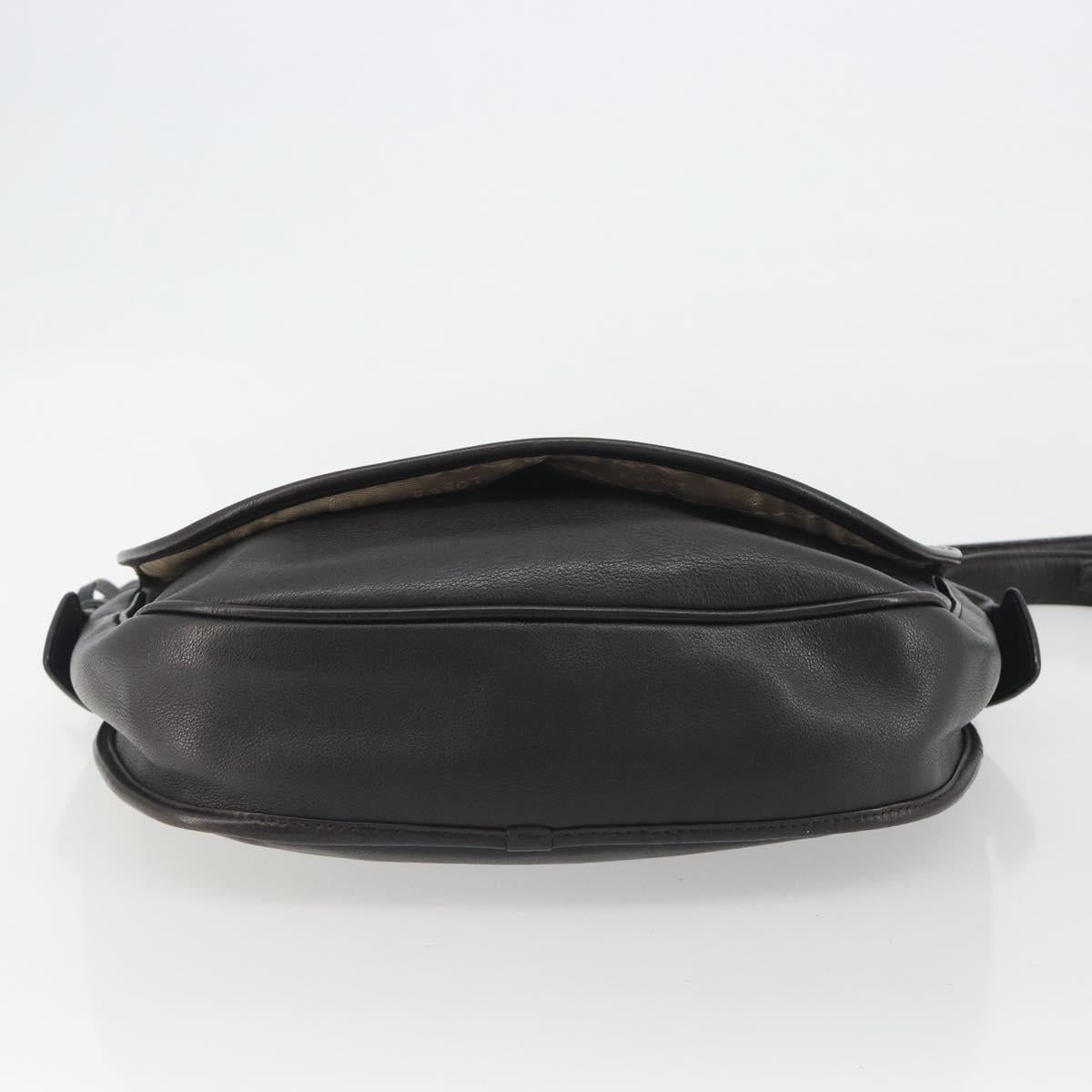 LOEWE Shoulder Bag Leather Dark Brown Gold Tone Auth 192782A