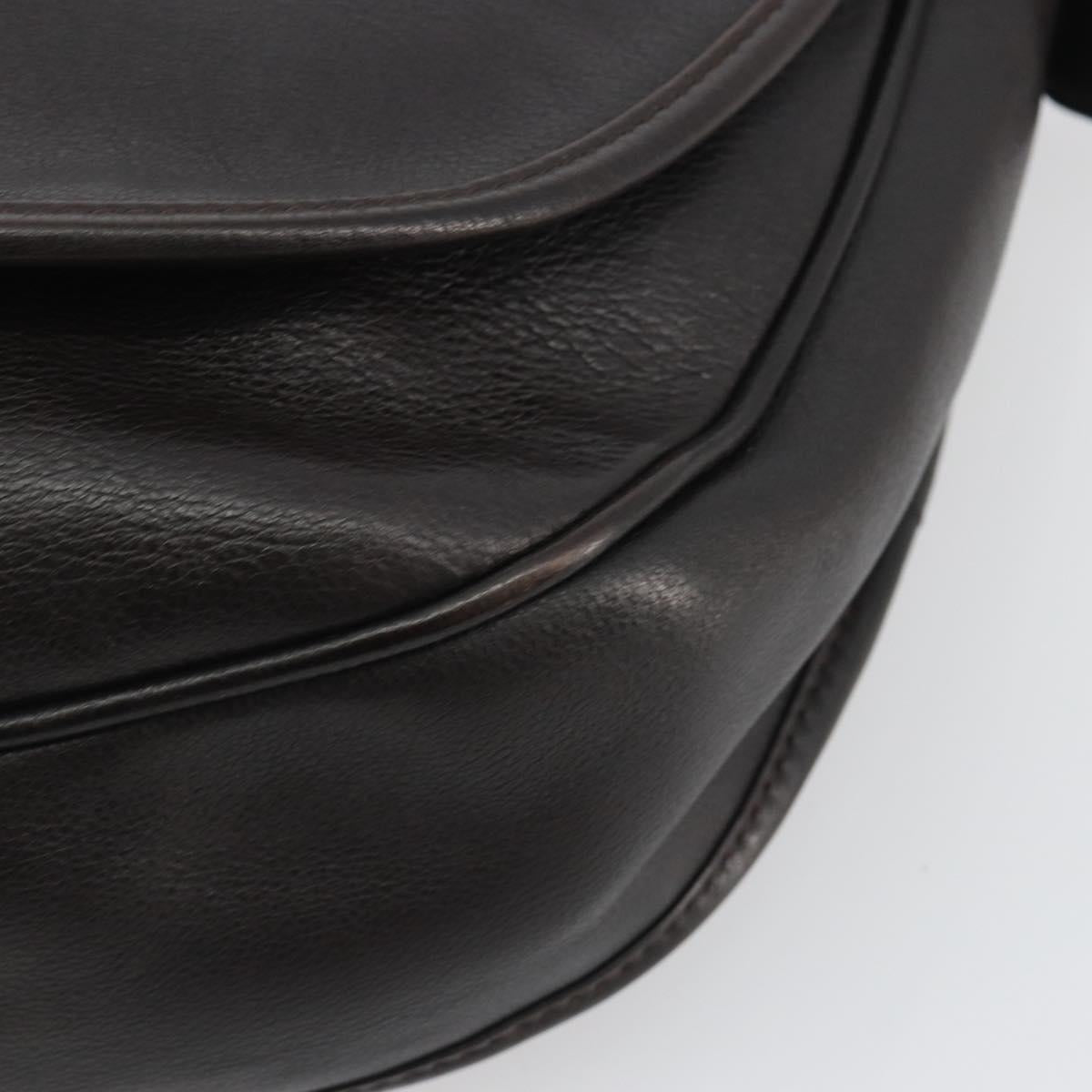 LOEWE Shoulder Bag Leather Dark Brown Gold Tone Auth 192782A