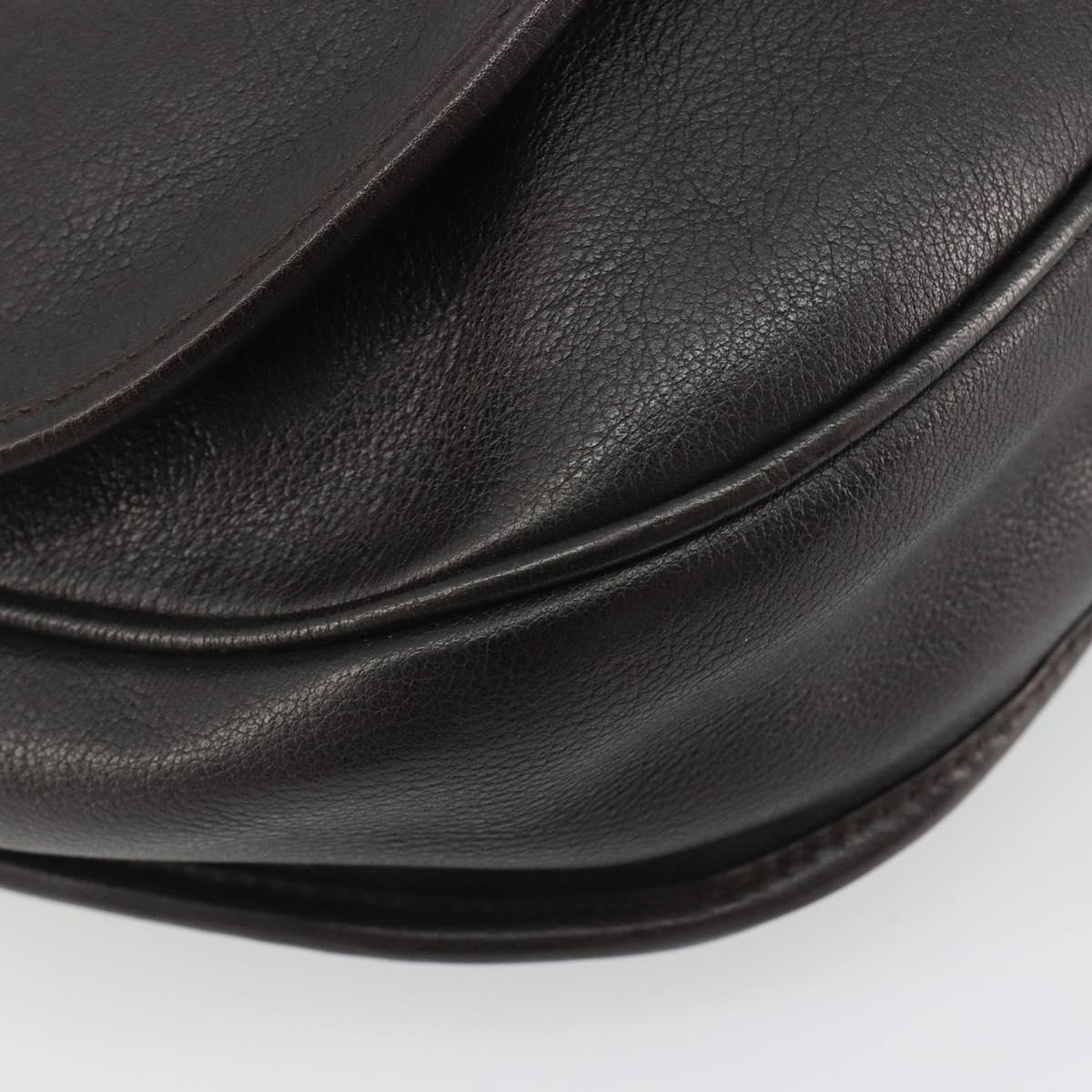 LOEWE Shoulder Bag Leather Dark Brown Gold Tone Auth 192782A