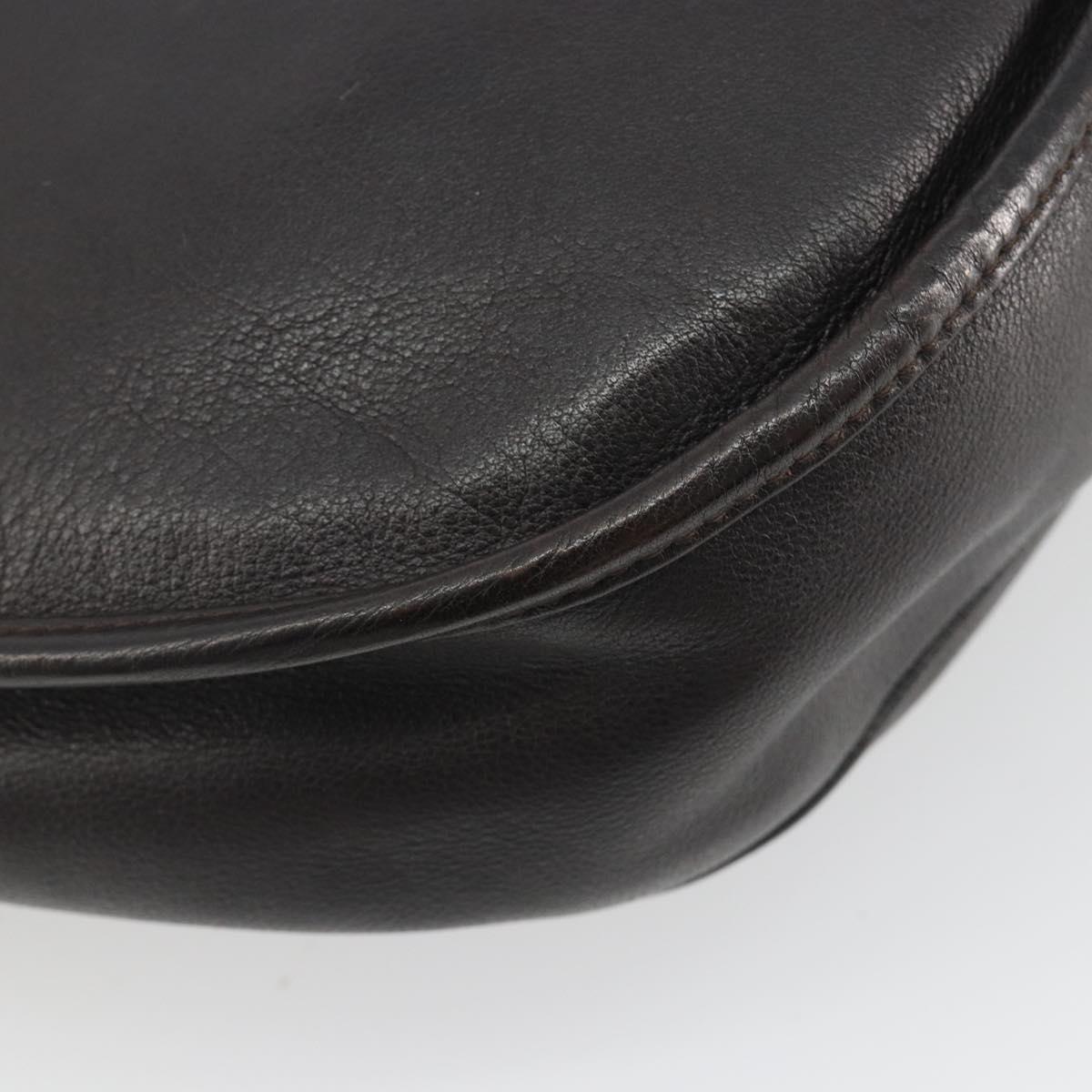LOEWE Shoulder Bag Leather Dark Brown Gold Tone Auth 192782A
