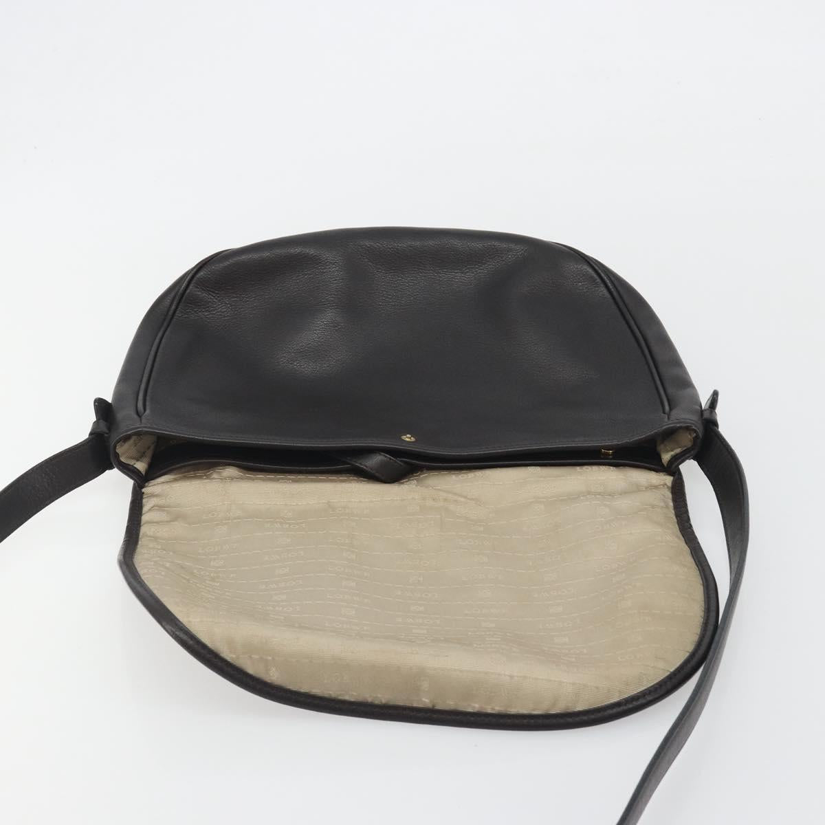 LOEWE Shoulder Bag Leather Dark Brown Gold Tone Auth 192782A