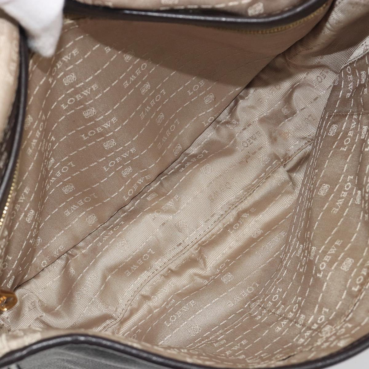 LOEWE Shoulder Bag Leather Dark Brown Gold Tone Auth 192782A