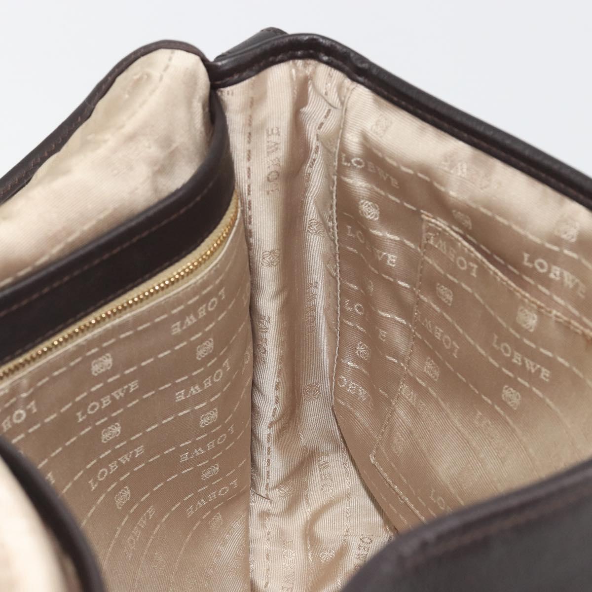 LOEWE Shoulder Bag Leather Dark Brown Gold Tone Auth 192782A