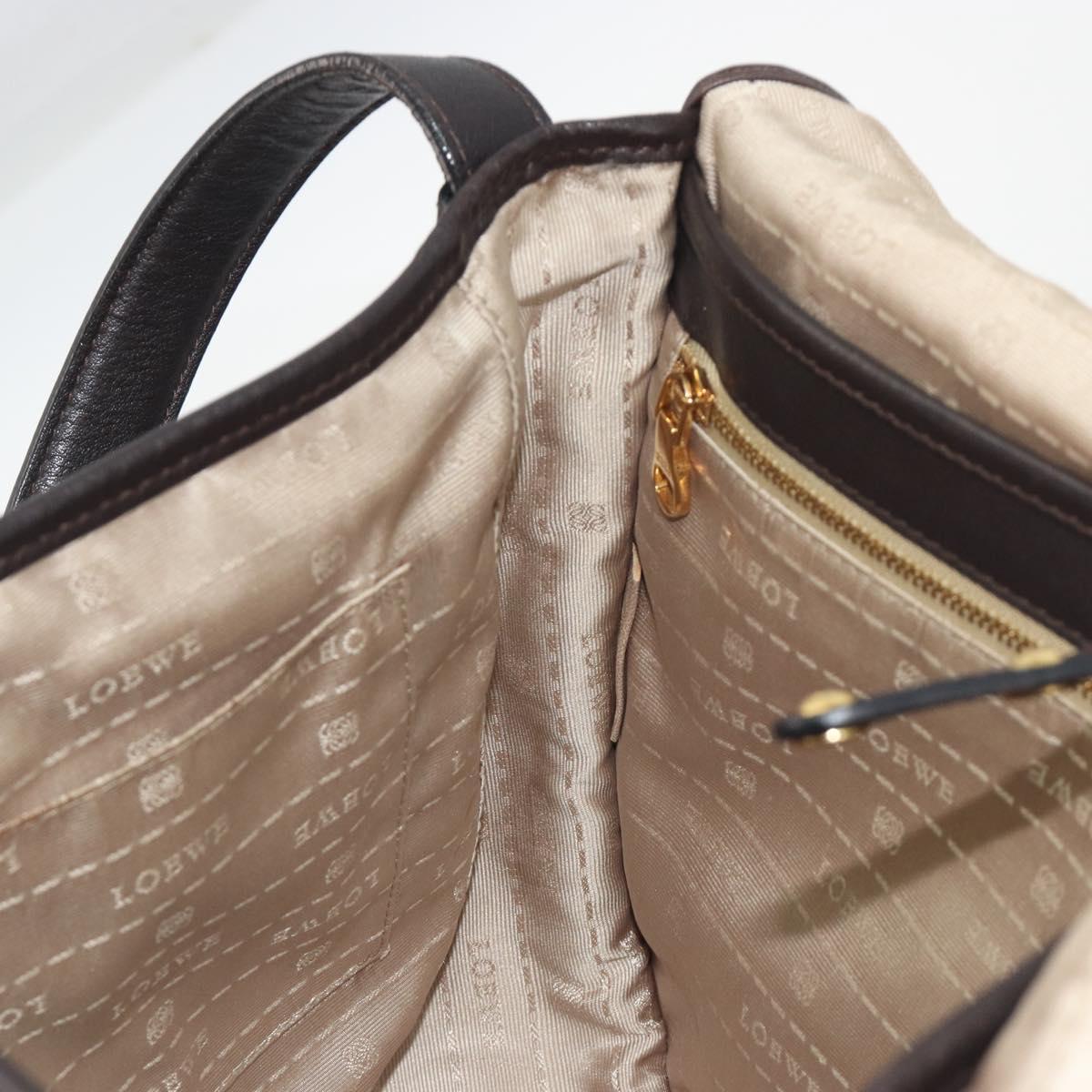 LOEWE Shoulder Bag Leather Dark Brown Gold Tone Auth 192782A