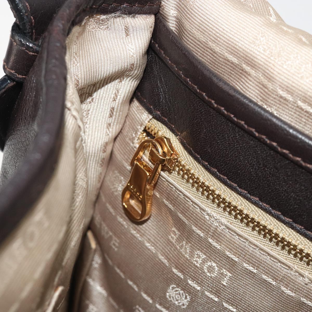 LOEWE Shoulder Bag Leather Dark Brown Gold Tone Auth 192782A