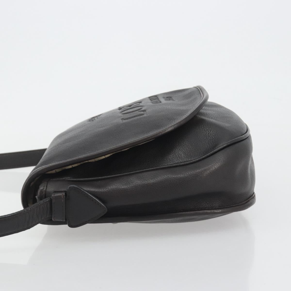 LOEWE Shoulder Bag Leather Dark Brown Gold Tone Auth 192782A