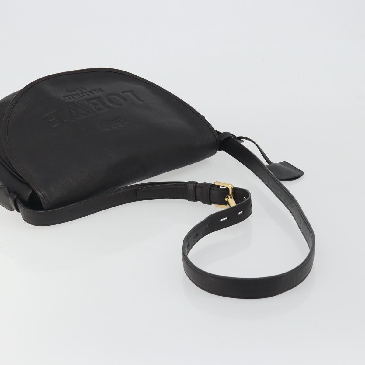 LOEWE Shoulder Bag Leather Dark Brown Gold Tone Auth 192782A
