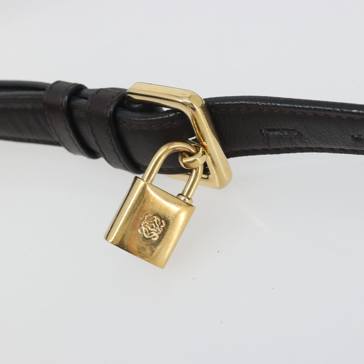 LOEWE Shoulder Bag Leather Dark Brown Gold Tone Auth 192782A