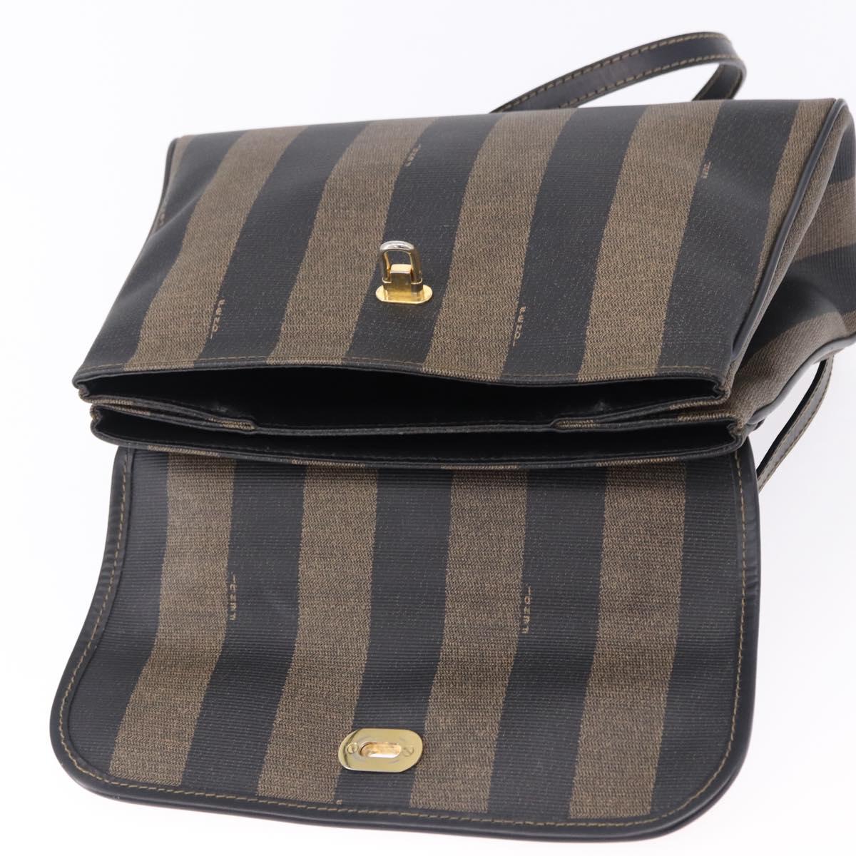 FENDI Pecan Hand Bag PVC Leather 2way Brown Gold Tone Auth 192783A