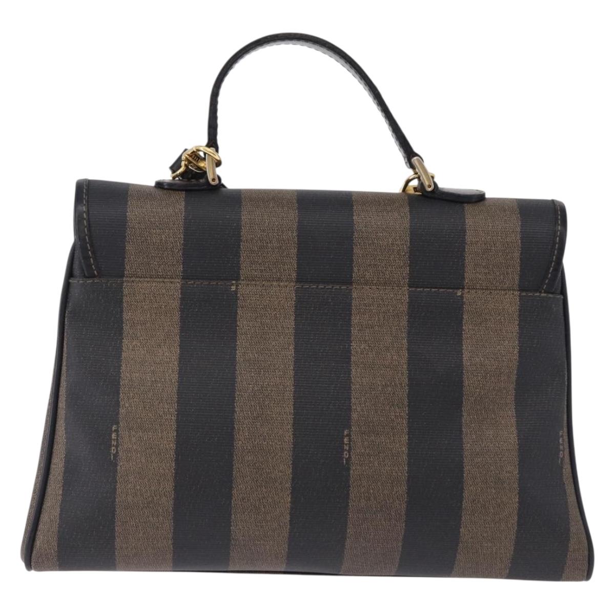 FENDI Pecan Hand Bag PVC Leather 2way Brown Gold Tone Auth 192783A