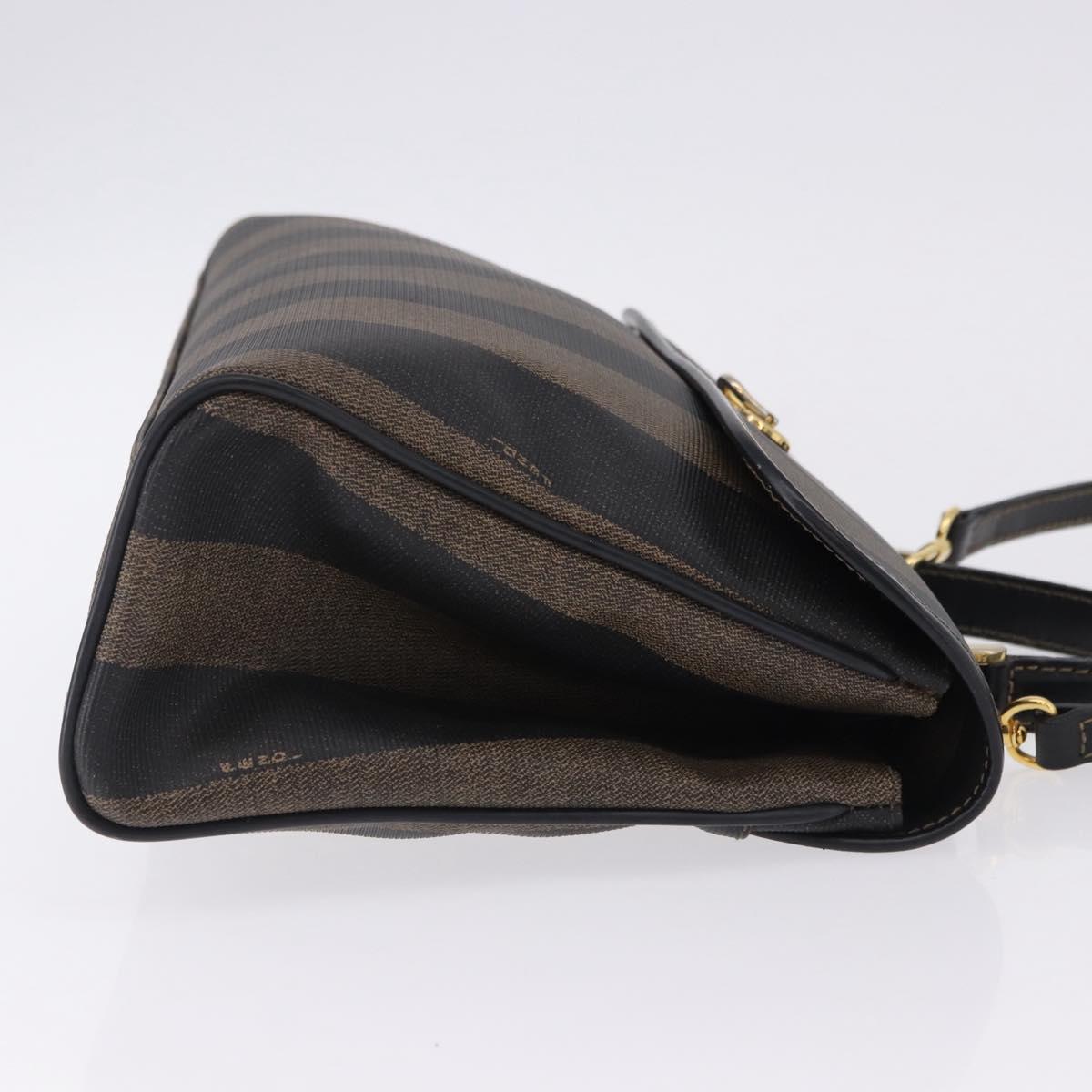 FENDI Pecan Hand Bag PVC Leather 2way Brown Gold Tone Auth 192783A