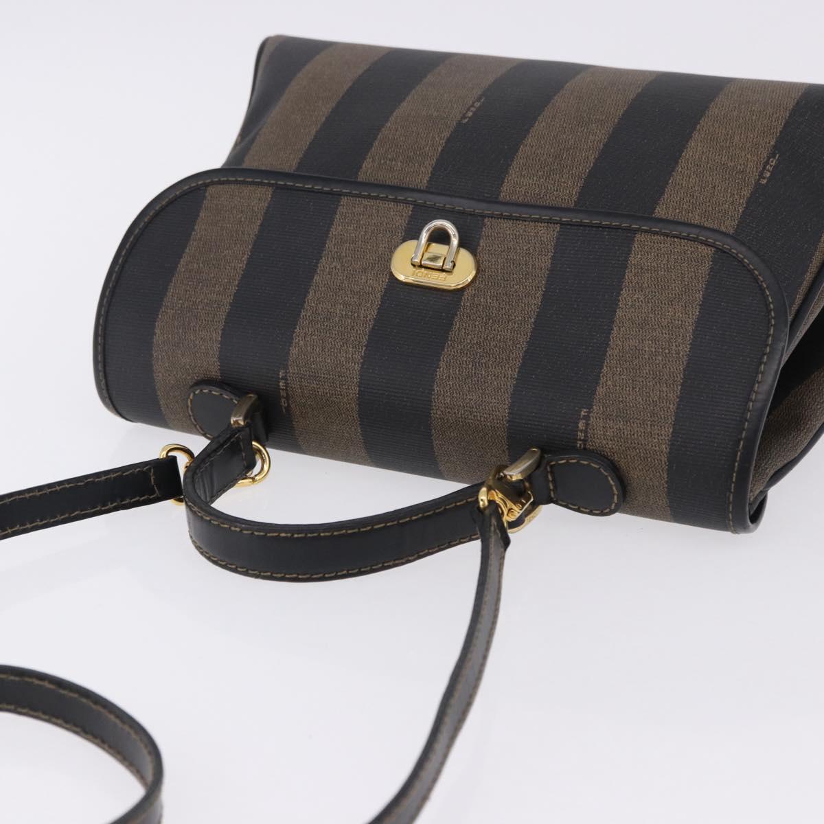 FENDI Pecan Hand Bag PVC Leather 2way Brown Gold Tone Auth 192783A