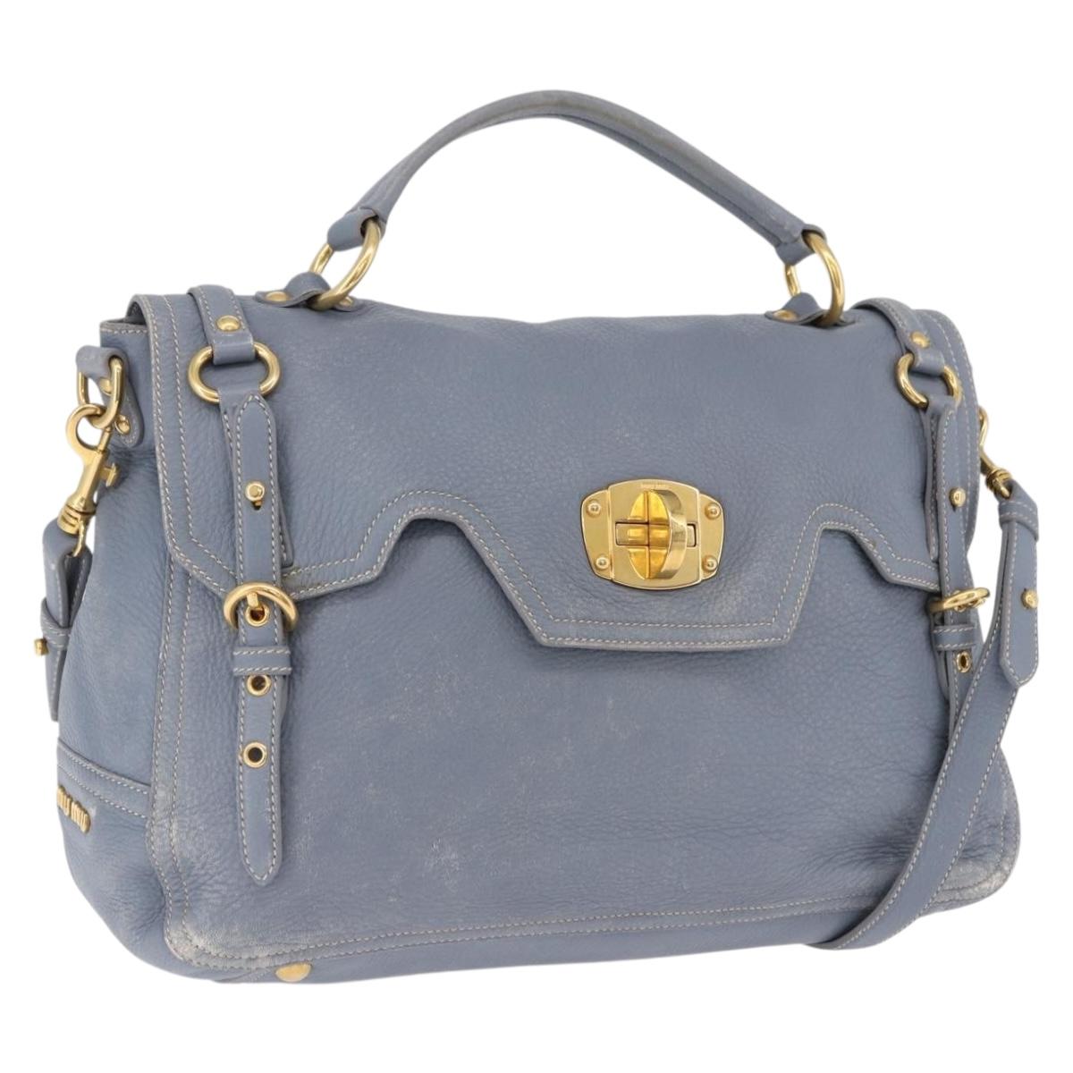 Miu Miu Hand Bag Leather 2way Light Blue Gold Tone Auth 192784A