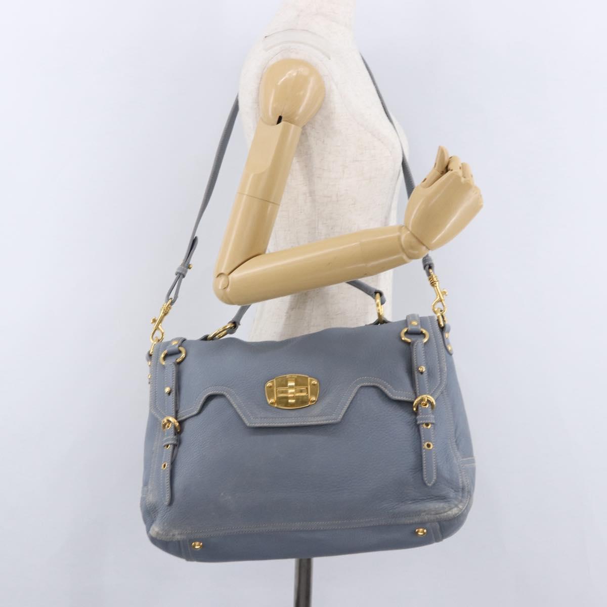 Miu Miu Hand Bag Leather 2way Light Blue Gold Tone Auth 192784A