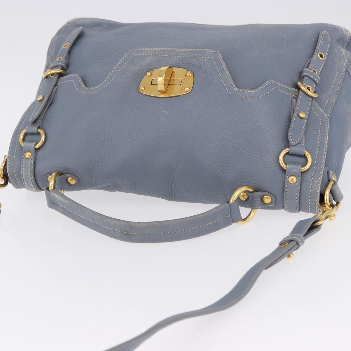 Miu Miu Hand Bag Leather 2way Light Blue Gold Tone Auth 192784A